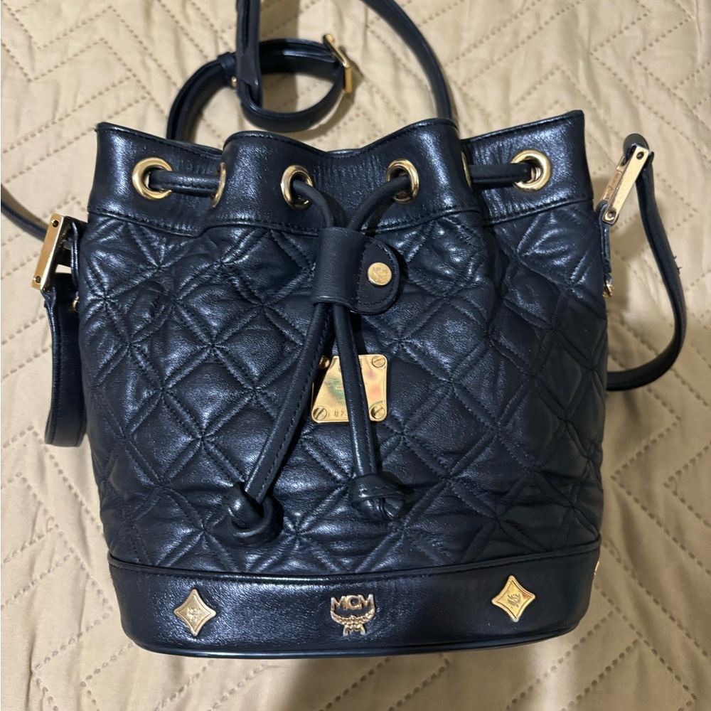 MCM Black Quilted Bucket Shoulder Bag